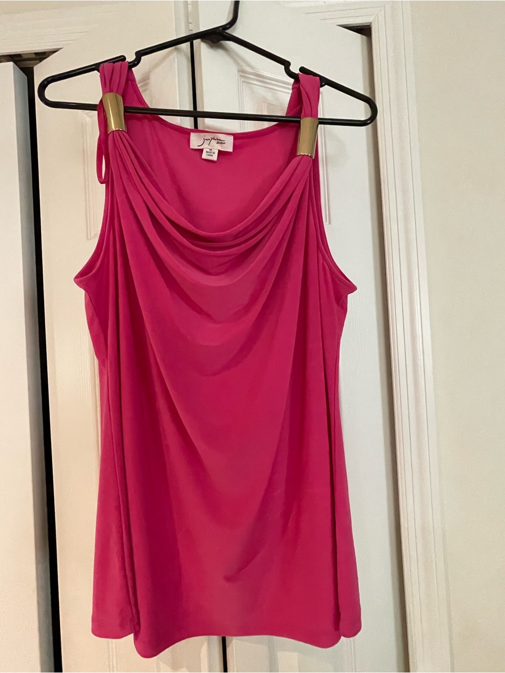 Women's Fuchsia Draped Tank with Gold Shoulder Accents
